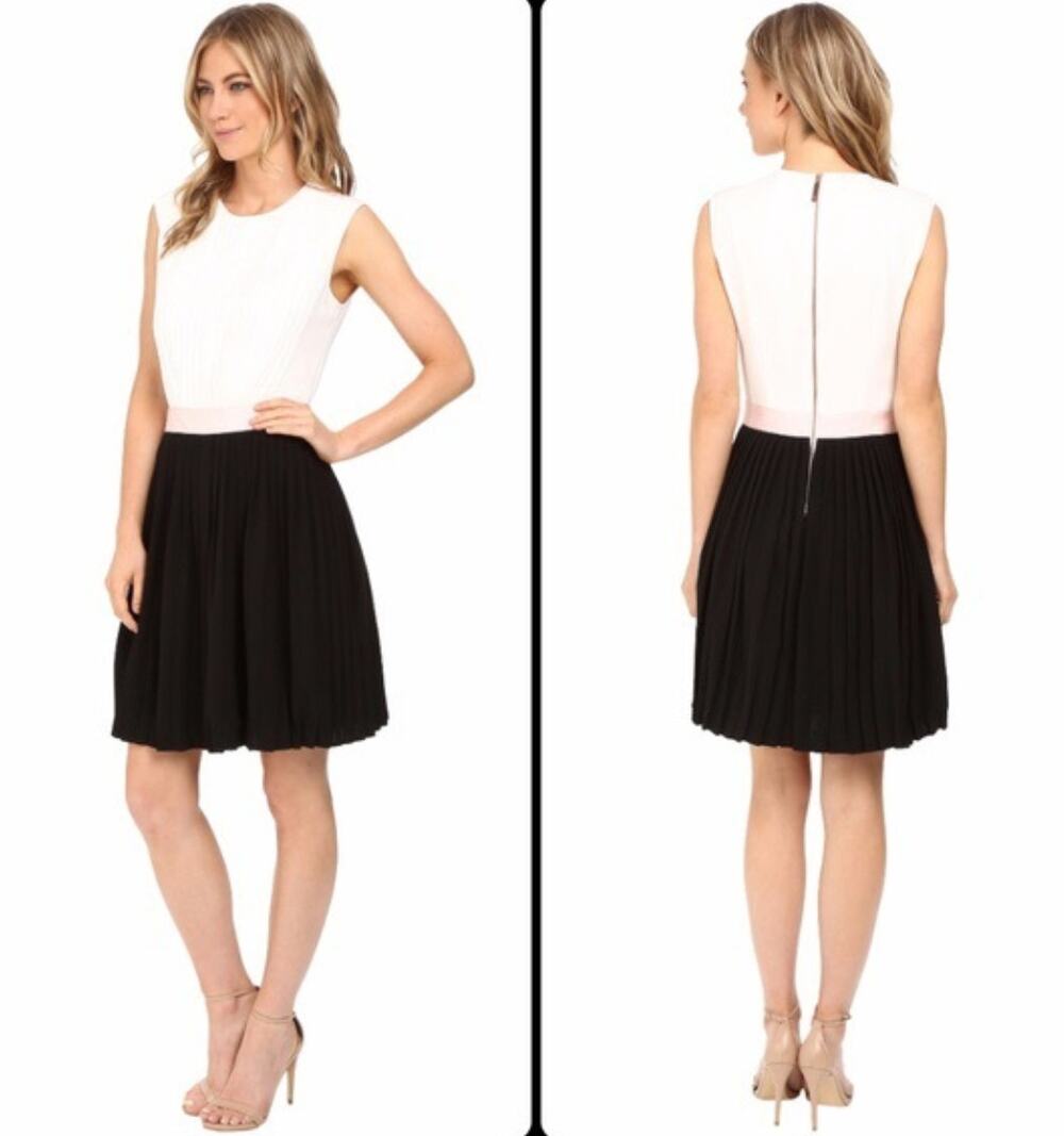 Ted Baker Glina Color Block Dress in Black, White & Baby Pink Size Small